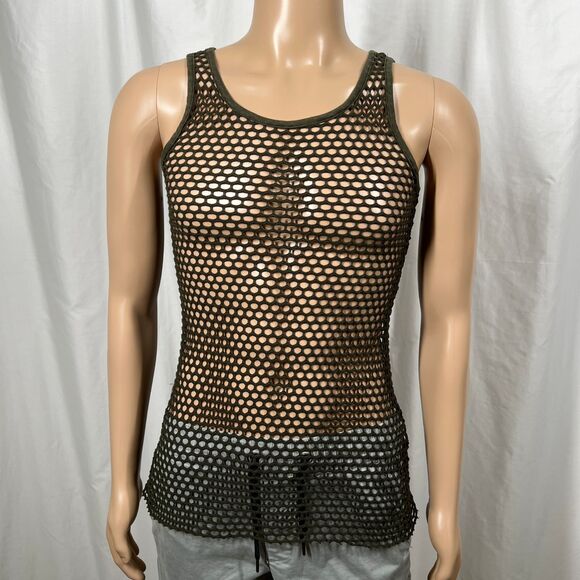Vitamin A Women's Small Dark Green Mesh Fishnet Swim Cover-Up Minidress Tank Top - Picture 1 of 7